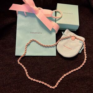 Tiffany Co. Unisex Twist Rope Chain Necklace + Mini Greek Charm